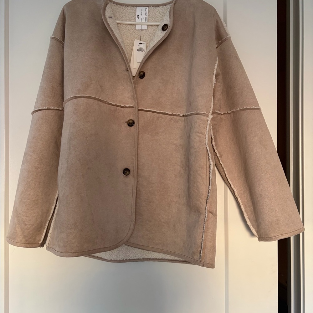Banana Republic REVERSIBLE VEGAN SUEDE SHERPA JACKET Pewter Grey Size Small - Picture 2 of 3